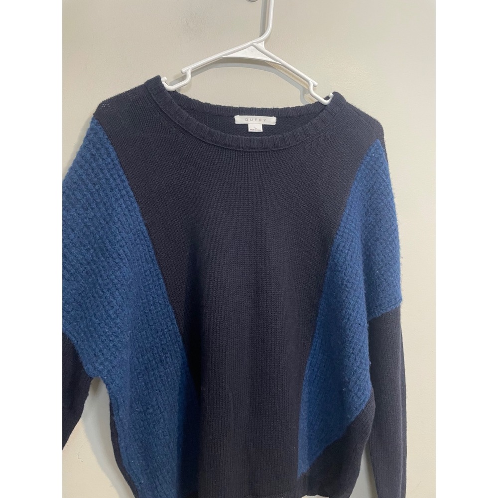 Duffy Blue Mixed Knit Wool Yak Cashmere Blend Sweater Size Large Quiet Luxury - Picture 3 of 9